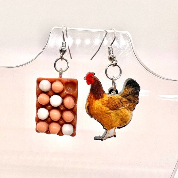 Chicken & Eggs Earrings - Mismatch Earrings - Farm Earrings - TikTok Inspired - Picture 1 of 8